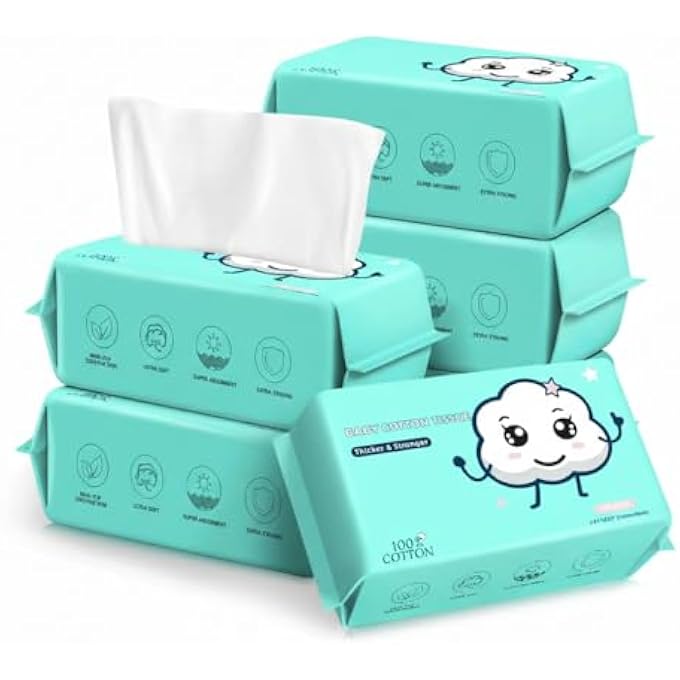 KASTWAVE DISPOSABLE FACE TOWELS, 100% COTTON FACIAL TISSUES FOR DRY & WET USE, FACIAL WASH CLOTH FOR SENSITIVE SKIN, SUPER SOFT & THICK FACIAL TOWELS FOR ADULTS AND BABY, MAKEUP REMOVER DRY WIPES, 600 COUNT - Image 1